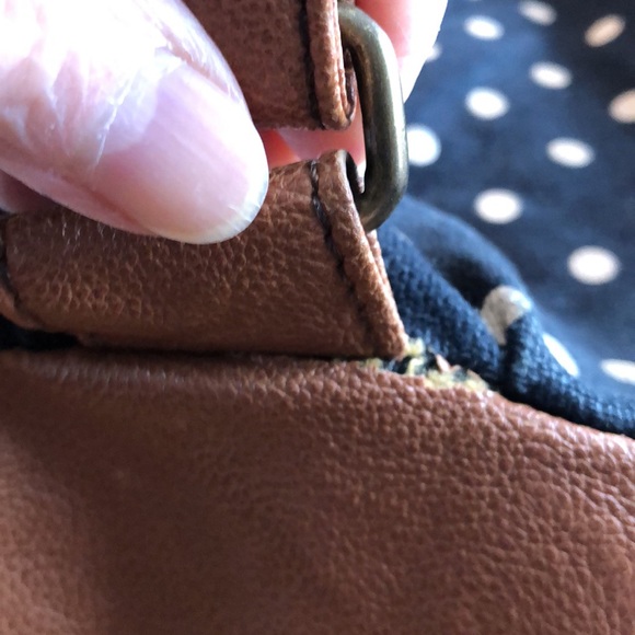 ALDO BACKPACK - BLACK & WHITE POLKA DOT WITH BROWN PLEATHER STAPS & TRIM - #216 - Picture 7 of 12